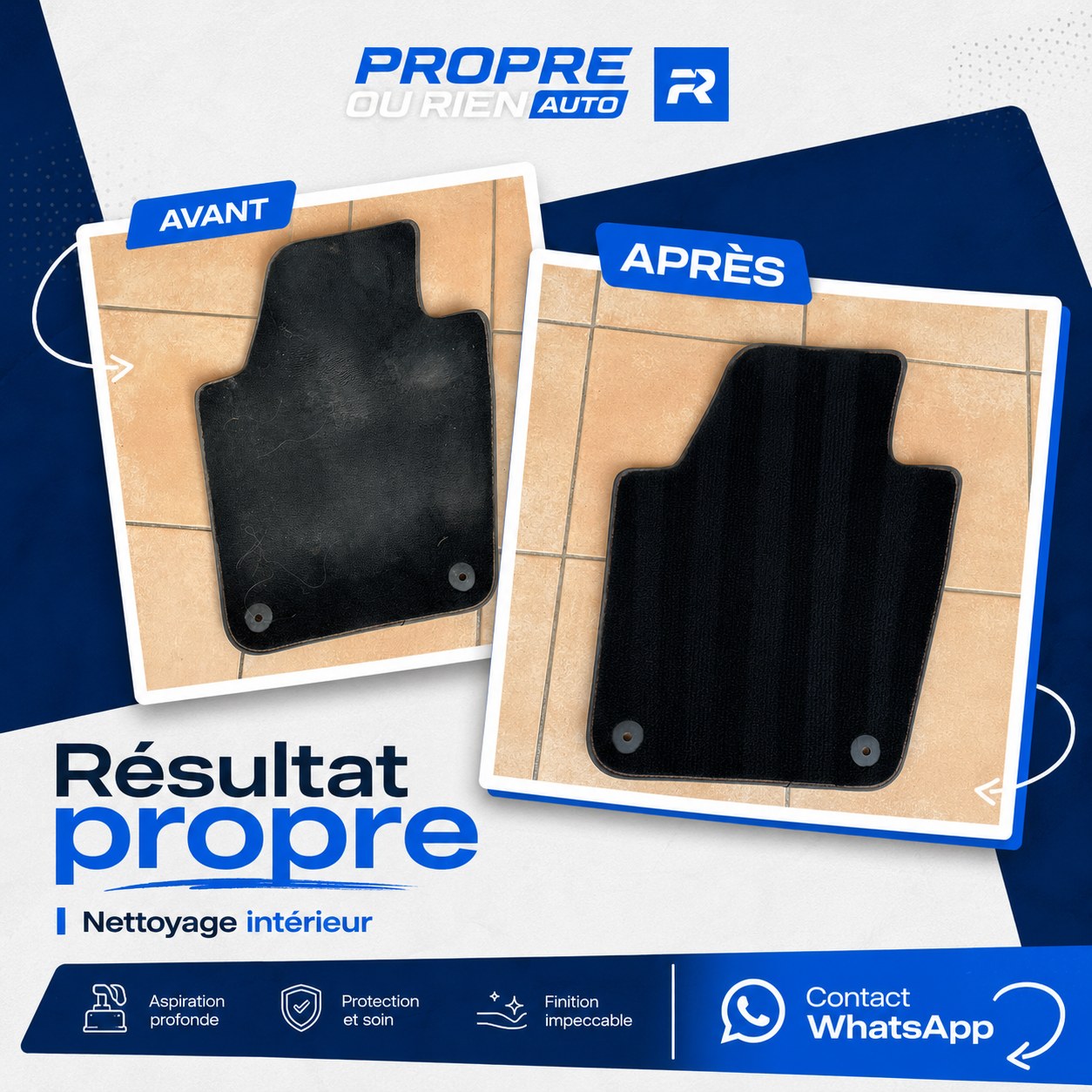 Avant après tapis voiture style polaroid
