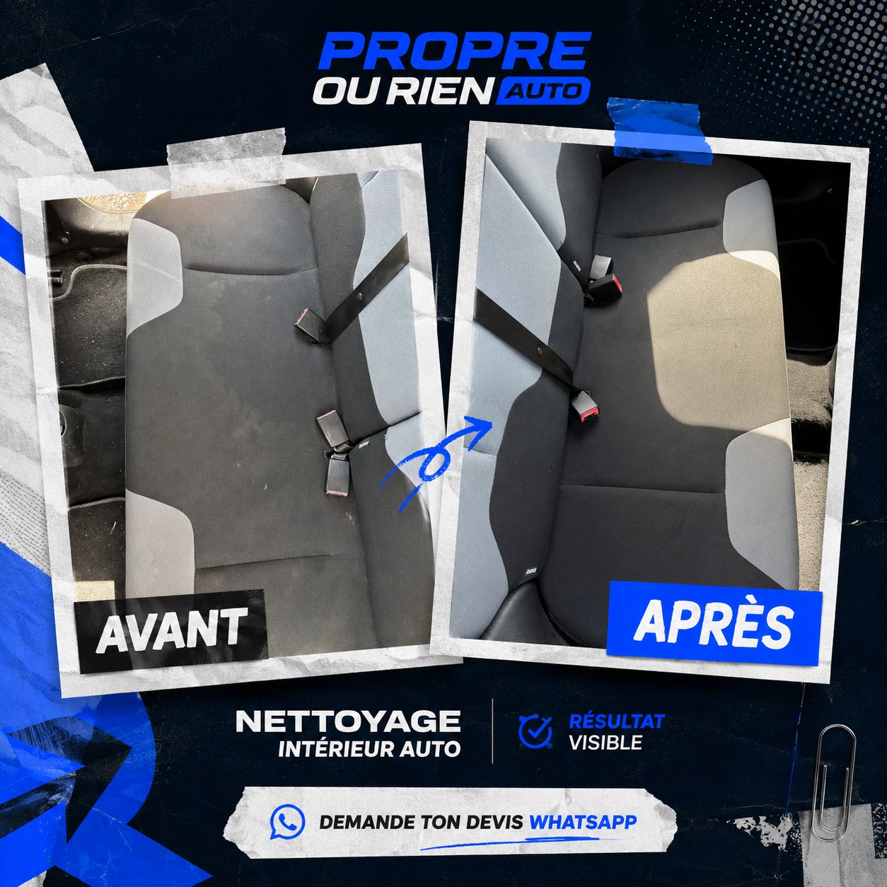 Avant après sièges textile voiture