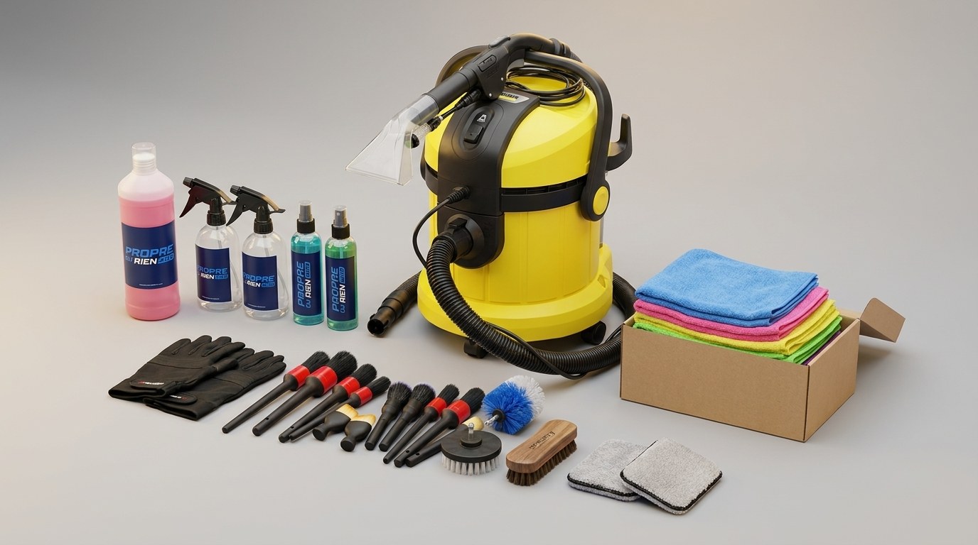 Matériel Propre ou Rien Auto, Karcher injecteur extracteur, microfibres et produits brandés